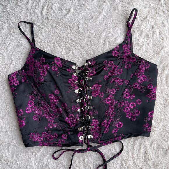 Dolls Kill Poster Girl undercover influencer‎ floral corset crop top lace-up M - Picture 5 of 16